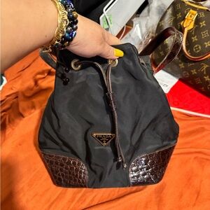 Prada Black and Brown Bucket Bag